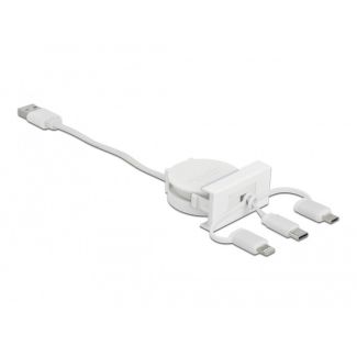 DeLOCK Easy 45 Module USB 2.0 3 in 1 Retractable Cable USB Type-A to USB-C, Micro USB and Lightning white