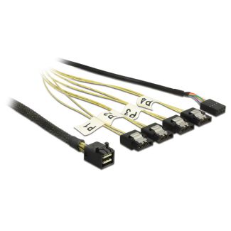 DeLOCK 1m, Mini SAS HD SFF-8643/4xSATA 7p Black, Silver, Yellow
