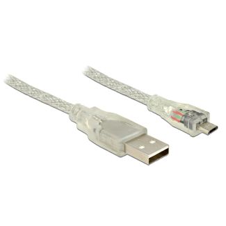 DeLOCK 3m, USB2.0-A/USB2.0 Micro-B cavo USB USB A Micro-USB B Trasparente