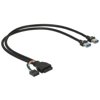 DeLOCK 0.45m USB 3.0 pin + USB 2.0 pin / 2 x USB 3.0 A cavo USB 2.0/3.2 Gen 1 (3.1 Gen 1) 0,45 m 2 x USB A Nero