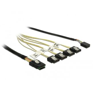 DeLOCK Cable Mini SAS SFF-8087 > 4 x SATA 7 pin + Sideband 0.5 m metal