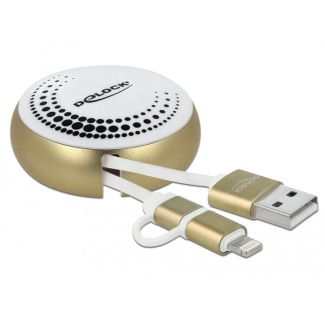 DeLOCK USB 2.0 2 in 1 Retractable Cable Type-A to Micro-B and Lightning™ white / gold
