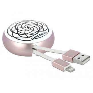 DeLOCK USB 2.0 Retractable Cable Type-A to Lightning™ 8 pin white / pale pink
