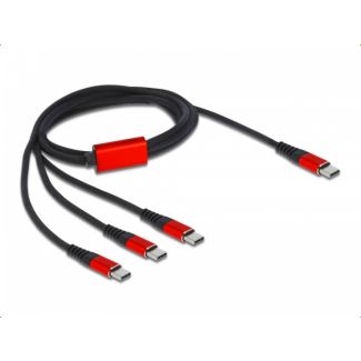 DeLOCK Cavo di ricarica USB 3 in 1 USB Type-C a 3 x USB Type-C da 1 m nero / rosso