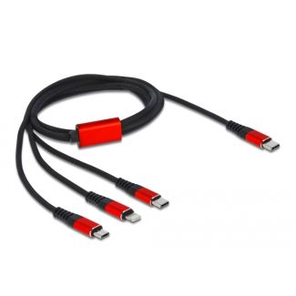 DeLOCK Cavo di ricarica USB 3 in 1 USB Type-C a Lightning / Micro USB / USB Type-C da 1 m nero / rosso