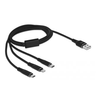 DeLOCK Cavo di ricarica USB 3 in 1 Tipo-A a Lightning / Micro USB / USB Type-C da 1 m nero