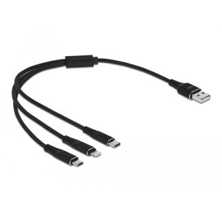 DeLOCK USB Charging Cable 3 in 1 Type-A to Lightning / Micro USB / USB Type-C 30 cm black