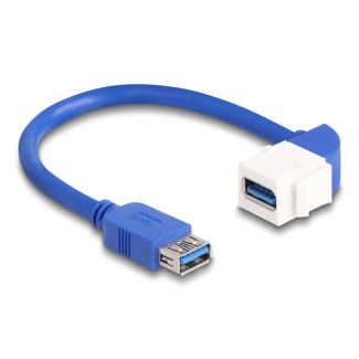 DeLOCK Keystone Module Cable USB 5 Gbps Type-A female to USB Type-A female 90° angled 20 cm blue