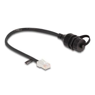 DeLOCK Cavo da RJ45 maschio a RJ45 femmina da incasso con cappuccio di tenuta Cat.5e FTP IP68 antipolvere e impermeabile da 25 cm nero