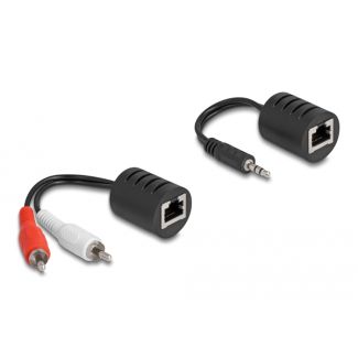 DeLOCK Estensore audio stereo RJ45 femmina per jack stereo maschio da 3,5 mm e RJ45 femmina per 2 x RCA maschio Cat.5 fino a 50 m set 2 pezzi