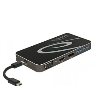 DeLOCK USB Type-C 3.2 Dockingstation 4K HDMI DP / 1080p VGA, USB Hub und PD 3.0