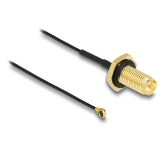 DeLOCK Antenna Cable RP-SMA jack bulkhead to I-PEX Inc., MHF I plug 1.13 35 cm thread length 10 mm splash proof