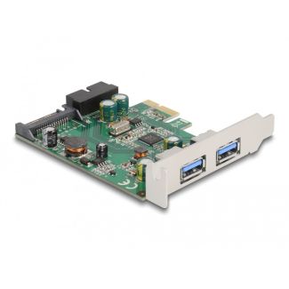 DeLOCK PCI Express x1 Card to 2 x external USB 3.2 Gen 1 Type-A + 1 x internal 19 pin USB pin header male - Low Profile Form Factor