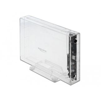 DeLOCK External Enclosure for 3.5″ SATA HDD with USB Type-C female transparent - tool free