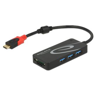DeLOCK HUB USB 3.0 USB Type-C > 3 Port extern USB 3.2 Gen 1 (3.1 Gen 1) Type-C Black
