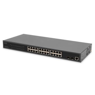 Digitus 24-Port Gigabit PoE Networkswitch,19 Zoll, L2 managed,2 Uplink Ports, SFP, 430 W, af/at