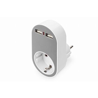 Digitus Caricabatterie a spina universale USB con 2 porte USB-A e presa integrata