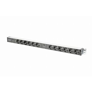 Digitus aluminum outlet strip with overload protection, 12 safety outlets, 2 x 2 m supply safety plug