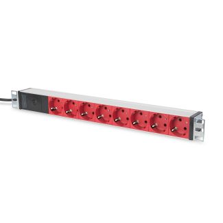 Digitus Ciabatta con profilo in alluminio e interruttore di protezione, 8 prese spina di sicurezza del connettore, alimentazione 2 m, spina IEC C14