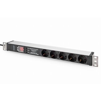 Digitus Socket strip with aluminum profile and switch, surge protection, integrated line filter, 5-way safety sockets, 2 m cable safety plug