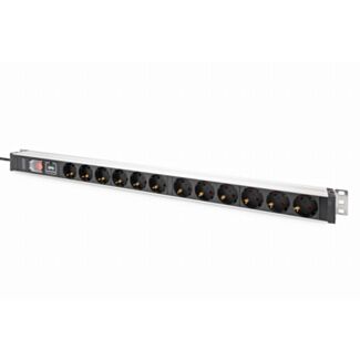 Digitus Socket strip with aluminum profile with switch and surge protection, 12-way safety sockets, 2 m cable safety plug