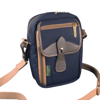 Billingham Airline Stowaway Bag Navy Canvas/Chocolate Leather Trim+Brass Trim