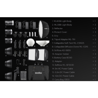 Godox Kit2 with 2 ML30BI and 1 ML60BI with accessories