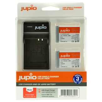 Jupio Value Pack: 2x NB-13L Battery + Single USB Charger