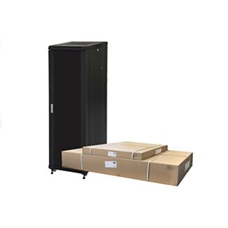 Link LK1942U610NVFP rack cabinet 19" 42U (H)2055, (W)600, (D)1000 glass door flat-pack, black