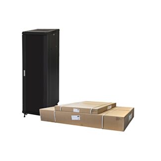 Link LK1942U68NFP rack cabinet 19" 42U (H)2055, (W)600, (D)800 glass door flat-pack, black