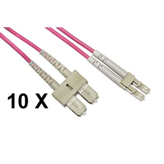 Link LKLCSC4501E pack of 10 fibre optic patch cables LC-SC, multimode, duplex, OM4, 50/125, 2 mm jacket, 1 m