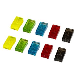 Link LKPL8UMX pack of 10 plug 8 pin RJ45 CAT 5E blue yellow red green black (2 for colour)