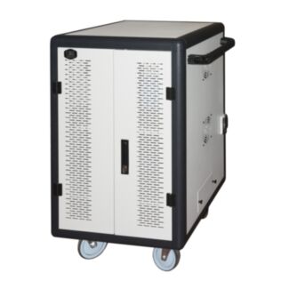 Link LKSCA30B storage cabinet for 30 tablets with wheels power strips included fans of cooling door steel perforated black, grey