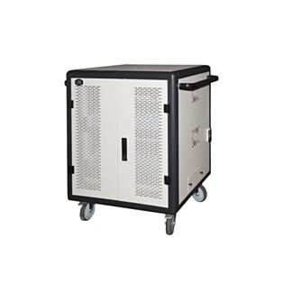 Link LKSCA40 storage cabinet for 40 tablets with wheels power strips included fans of cooling door steel perforated black, grey