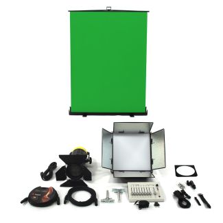 Ikan International CHROMA-1F1S Drop Ceiling Studio Chromakey Light Kit w/ Lyra 1x1 Panel, 4" LED Fresnel, DMX Controller and Green Screen