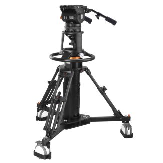 Ikan International EP880XK 2-Stage Carbon Fiber Pedestal, Fluid Head, & Dolly Kit, 88 lbs Payload, w/ Counterbalance & Drag (E-Image)