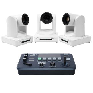 Ikan International OTTICA-WH-3PTZ-1C-V2 OTTICA Bundle w/ 3 NDI|HX PTZ Cameras (White), 1 IP Controller