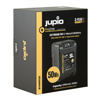 Jupio Battery ProLine Extreme 50 V-Mount 3350 mAh (50Wh) LCD Display, USB-C PD 65W in/output, D-Tap in/output and USB-A output