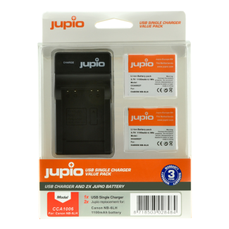 Jupio Value Pack: 2x NB-6LH Battery + Single USB Charger