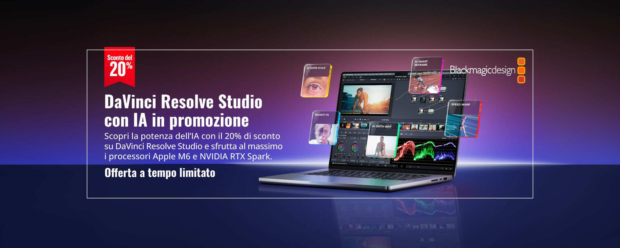 DaVinci Resolve Studio con IA in promozione: sconto del 20% fino al 20 novembre